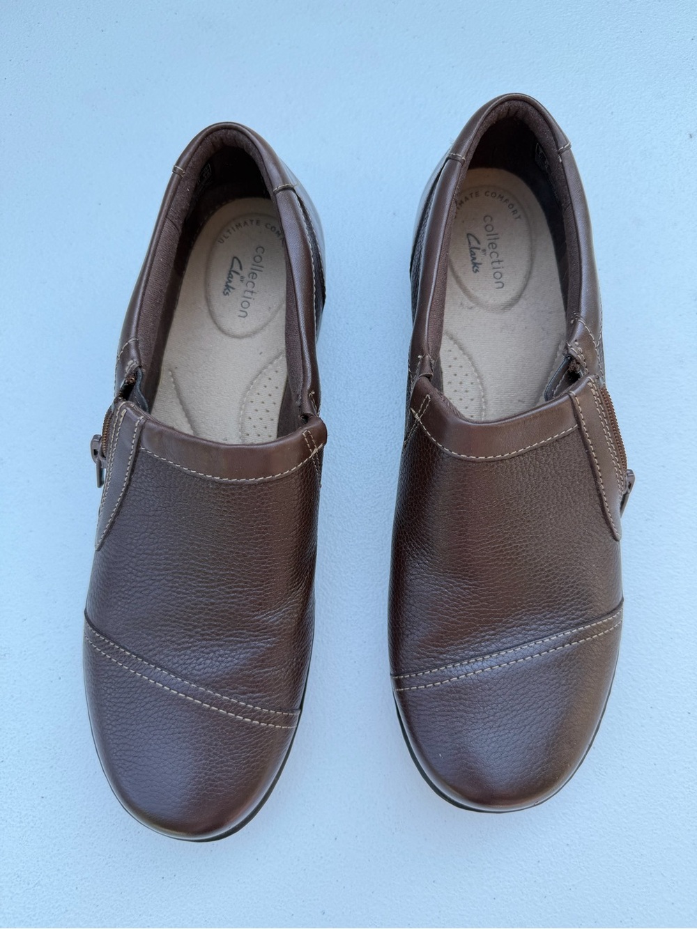 Clarks Collection Brown Leather Comfort Slip On Shoes Women’s 9.5